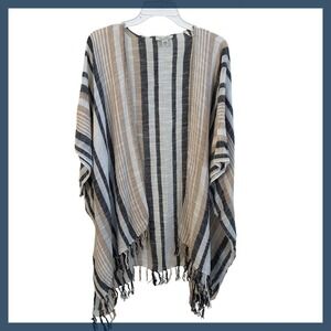 American Eagle‎ Outfitters Striped Fringed Kimono Cardigan Shawl OS